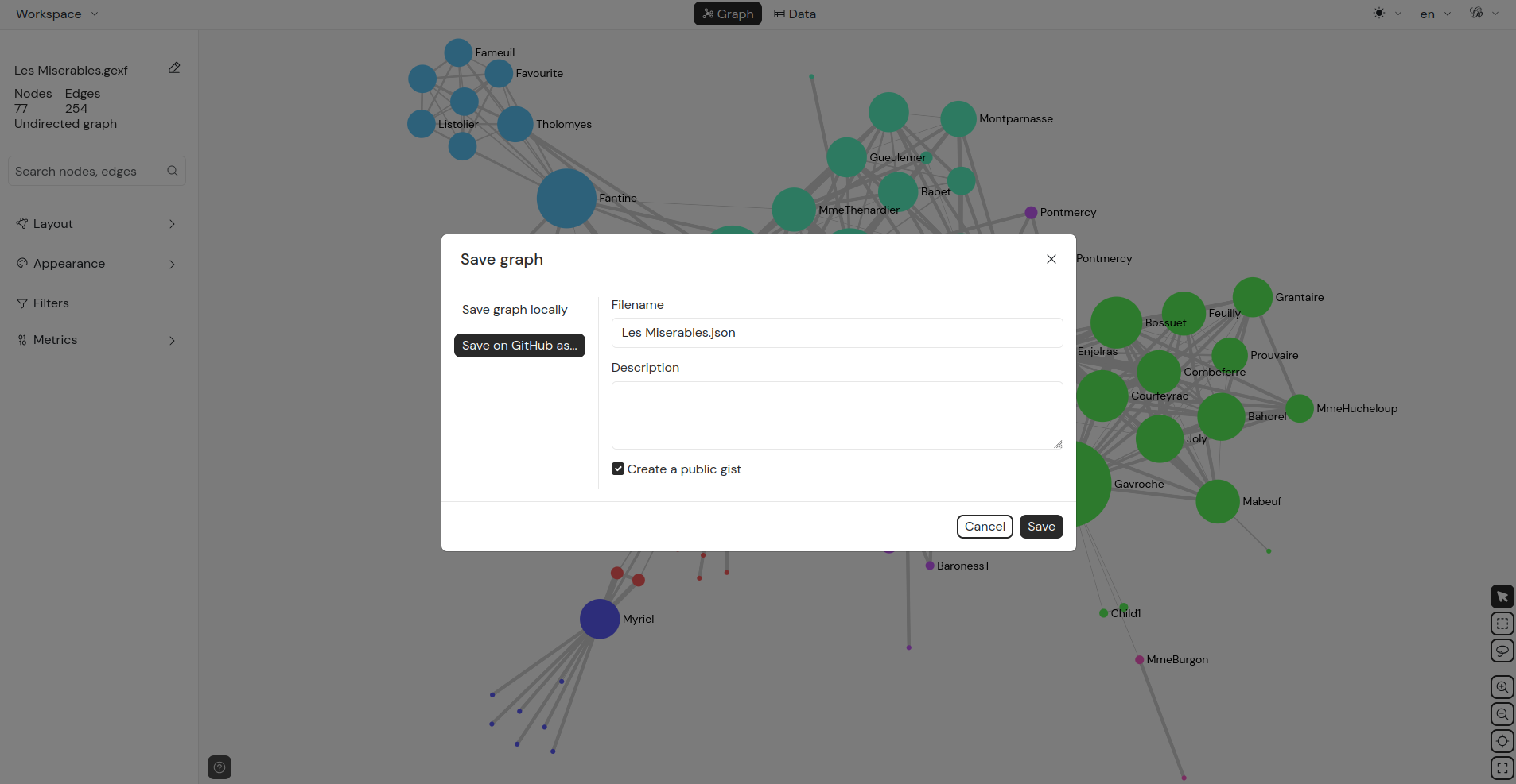 Save as GitHub graph